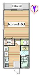 エスハイツI 2階1Kの間取り