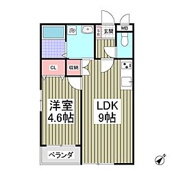 GARDEN　MIYAKOI 2階1LDKの間取り