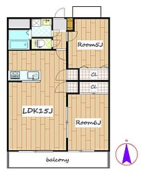 バルパレー城西 2LDKの間取図画像