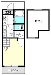 アズーロ港南中央 1Kの間取図画像