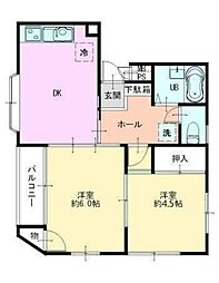 睦ビル（東口） 2階2DKの間取り