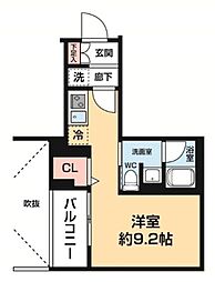 AZEST阪東橋II ワンルームの間取図画像