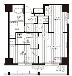 都営大江戸線 勝どき駅 徒歩4分の賃貸マンション 4階2LDKの間取り