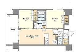 JR山手線 上野駅 徒歩13分の賃貸マンション 11階2LDKの間取り