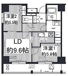 都営大江戸線 勝どき駅 徒歩4分の賃貸マンション 5階2LDKの間取り