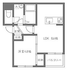 東京メトロ南北線 飯田橋駅 徒歩2分の賃貸マンション 2階1LDKの間取り