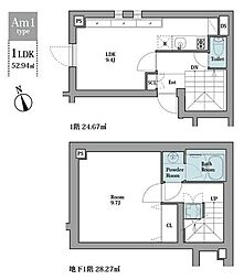 東京メトロ東西線 早稲田駅 徒歩8分の賃貸マンション 1階1LDKの間取り