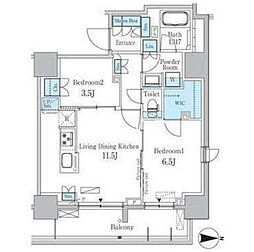都営浅草線 蔵前駅 徒歩5分の賃貸マンション 11階2LDKの間取り