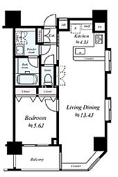 JR山手線 神田駅 徒歩6分の賃貸マンション 10階1LDKの間取り