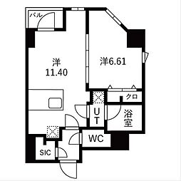 都営大江戸線 森下駅 徒歩3分の賃貸マンション 2階1LDKの間取り