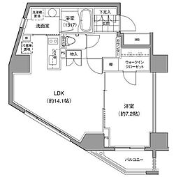 JR総武線 飯田橋駅 徒歩14分の賃貸マンション 14階1LDKの間取り