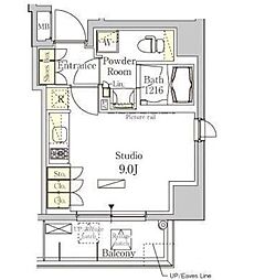 JR山手線 秋葉原駅 徒歩9分の賃貸マンション 13階ワンルームの間取り
