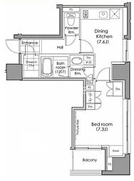 東京メトロ半蔵門線 水天宮前駅 徒歩3分の賃貸マンション 2階1DKの間取り