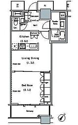 都営大江戸線 勝どき駅 徒歩6分の賃貸マンション 13階1LDKの間取り