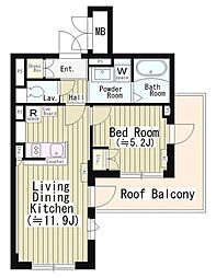 東京メトロ南北線 市ケ谷駅 徒歩13分の賃貸マンション 5階1LDKの間取り