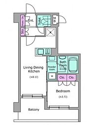 都営大江戸線 両国駅 徒歩15分の賃貸マンション 2階1LDKの間取り
