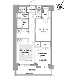 東京メトロ有楽町線 護国寺駅 徒歩4分の賃貸マンション 4階2LDKの間取り