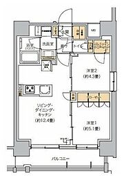 JR京浜東北・根岸線 田町駅 徒歩17分の賃貸マンション 4階2LDKの間取り