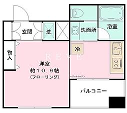 東京メトロ有楽町線 月島駅 徒歩2分の賃貸マンション 2階ワンルームの間取り