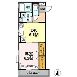 ディアコート幸町 1DKの間取図画像