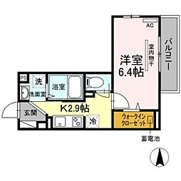 OKUE2 1Kの間取図画像