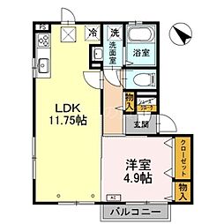 クリエール四谷 1階1LDKの間取り