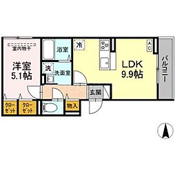 D Paina 矢向 1LDKの間取図画像