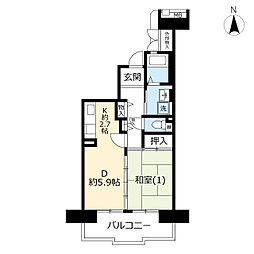 UR都市機構コンフォール明神台1-8号棟 1DKの間取図画像