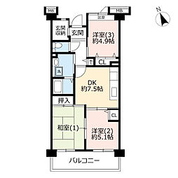 UR都市機構コンフォール明神台2-7号棟 3DKの間取図画像