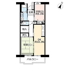 UR都市機構コンフォール明神台1-4号棟 2DKの間取図画像