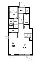 コンポジット品川戸越 2階1DKの間取り