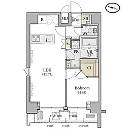 ディームス品川南 9階1LDKの間取り