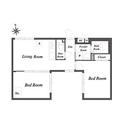 ルクレ大森 2LDKの間取図画像