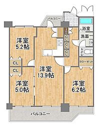 陵南住宅1号棟 3LDKの間取図画像