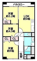 グランドハイツ八尾 3LDKの間取図画像