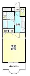 JR宇野線 大元駅 徒歩14分の賃貸マンション 3階1Kの間取り