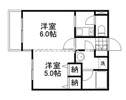 JR山陽本線 岡山駅 徒歩31分の賃貸マンション 2階2Kの間取り