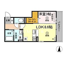 JR山陽本線 岡山駅 徒歩6分の賃貸アパート 2階1LDKの間取り