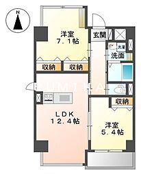 JR山陽本線 岡山駅 徒歩19分の賃貸マンション 2階2LDKの間取り