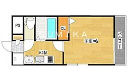 JR山陽本線 岡山駅 徒歩14分の賃貸アパート 1階1Kの間取り