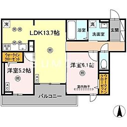JR山陽本線 高島駅 徒歩11分の賃貸アパート 3階2LDKの間取り