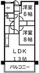 JR宇野線 大元駅 徒歩17分の賃貸マンション 2階2LDKの間取り