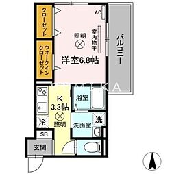 JR山陽本線 岡山駅 徒歩15分の賃貸アパート 3階1Kの間取り