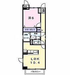 JR宇野線 大元駅 徒歩30分の賃貸マンション 3階1LDKの間取り