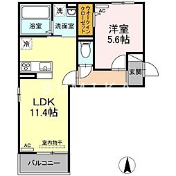 JR宇野線 大元駅 徒歩36分の賃貸アパート 1階1LDKの間取り