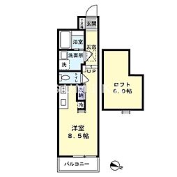 JR津山線 法界院駅 徒歩11分の賃貸アパート 3階ワンルームの間取り