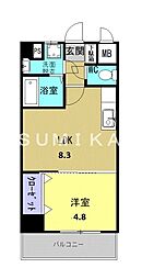 JR山陽本線 岡山駅 徒歩14分の賃貸マンション 3階1LDKの間取り