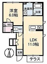 JR宇野線 大元駅 徒歩34分の賃貸アパート 1階1LDKの間取り