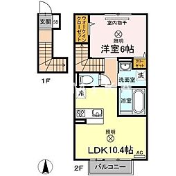 JR山陽本線 岡山駅 徒歩13分の賃貸アパート 2階1LDKの間取り