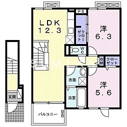岡山電気軌道清輝橋線 清輝橋駅 徒歩35分の賃貸アパート 2階2LDKの間取り